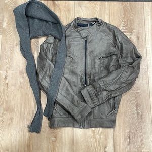Calvin Klein Gray “Leather” Jacket, Size S, Detachable Hood
